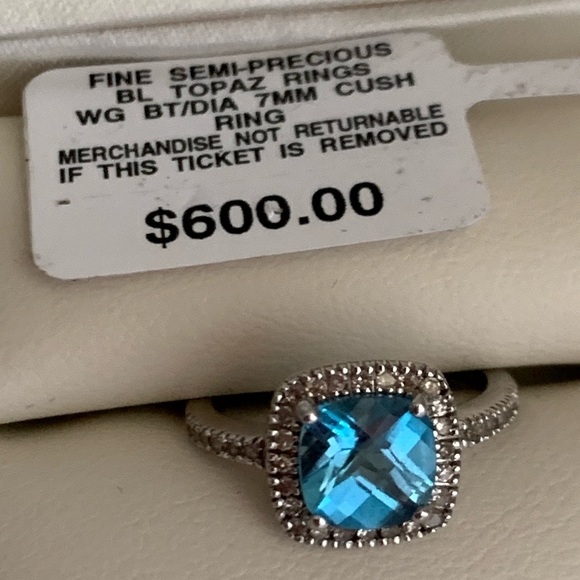 14k White Gold Ring, Blue Topaz